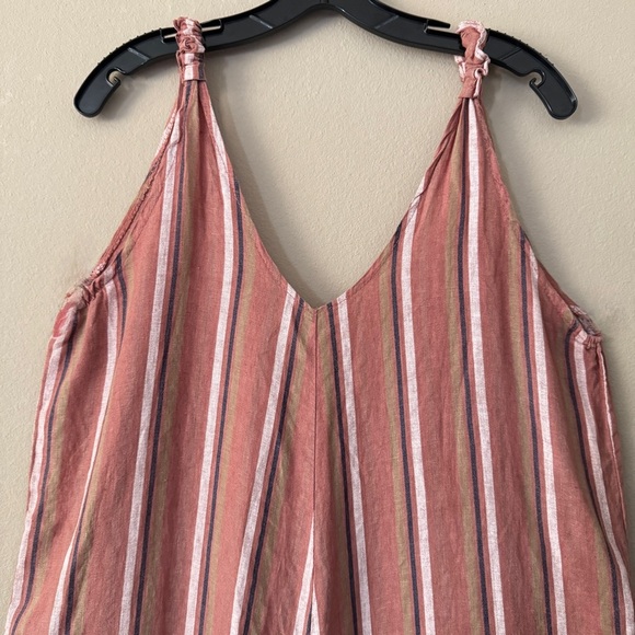 100% Lin Blanc Linen Striped Sleeveless Wide-Leg Palazzo Jumpsuit 36/US6 - Picture 3 of 8